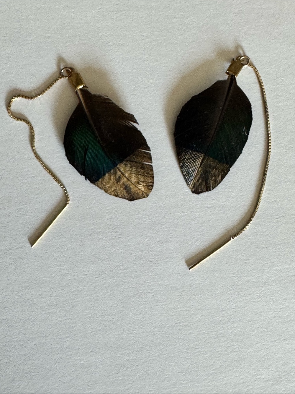 Feather Threader Earrings with Metallic Accents
